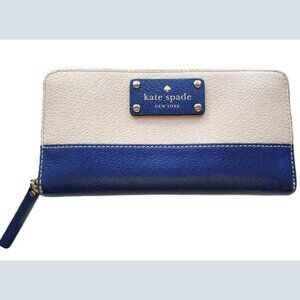 NEW Kate Spade Leather Wallet Blue Cream Zip Top Women's